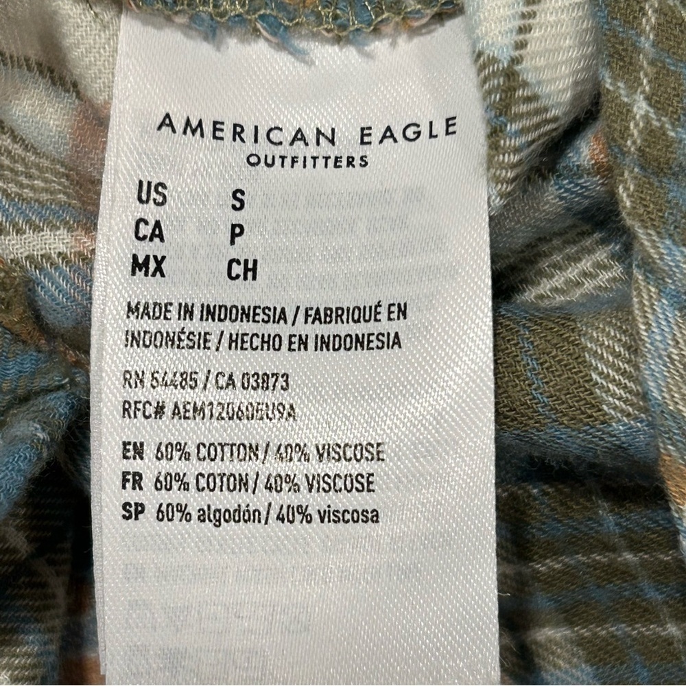 American Eagle Men’s pearl snap Plaid Flannel Long Sleeve Shirt Size Small - Picture 7 of 12